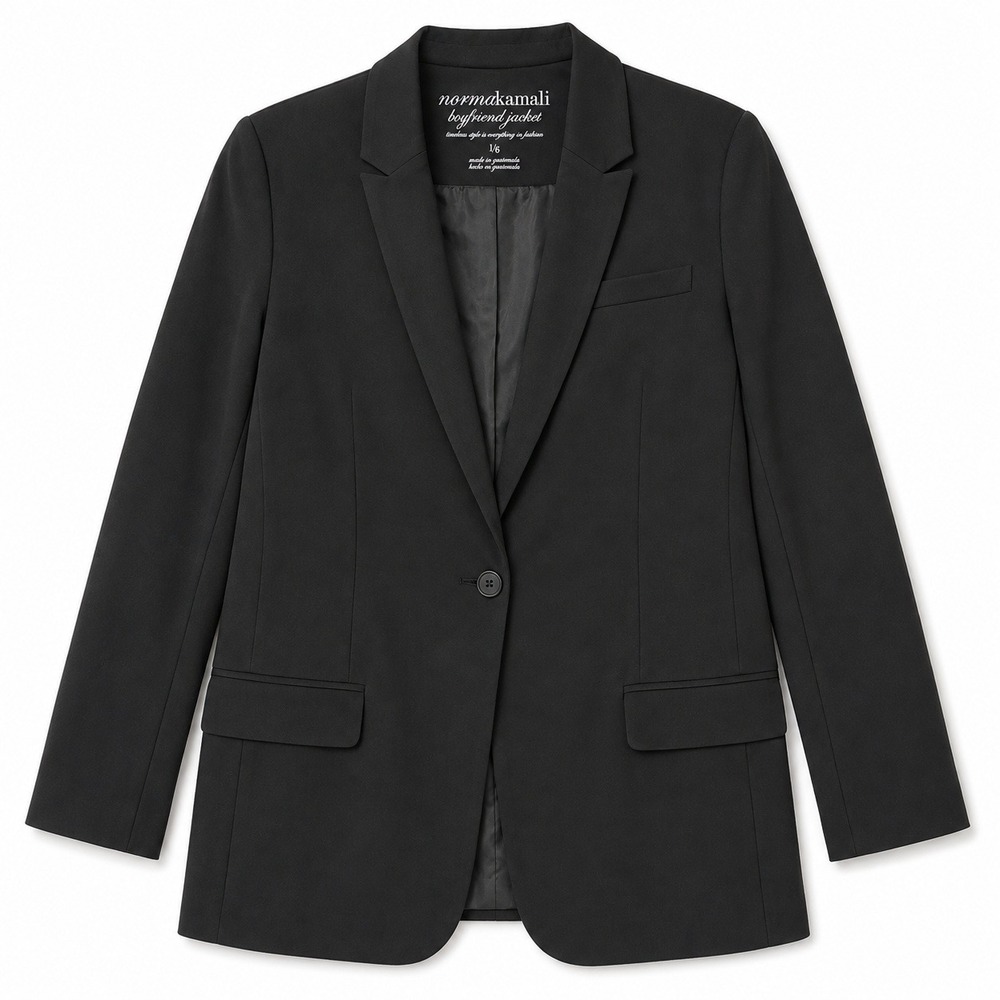 Norma Kamali Boyfriend Jacket Women L Black Single Button Blazer Classic Chic